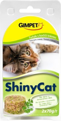 ShinyCat konzerva tuňák+kočičí tráva 2x70g