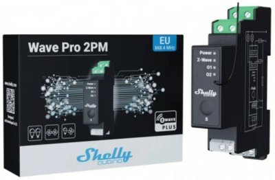 Shelly Qubino Wave Pro 2PM - spínací modul s měřením spotřeby 2x 16A, Z-Wave