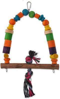 Hračka Bird Jewel houpačka dřevená s uzlem barevná 32cm