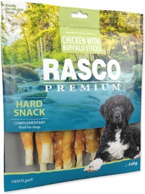 Pochoutka Rasco Premium buvolí kůže obalená kuřecím, tyčinky 500g