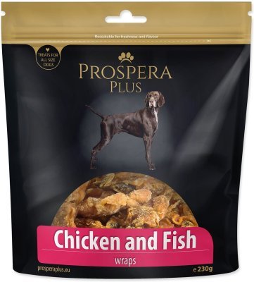 Pochoutka Prospera Plus kuřetem obalené rybičky 230g