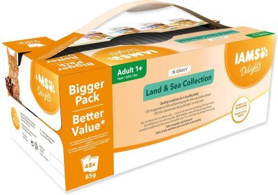 Kapsička IAMS Delights Adult mořské a suchozemské maso v omáčce multipack 4080g (48x85g)