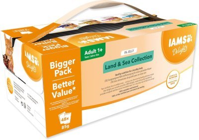 Kapsička IAMS Delights Adult mořské a suchozemské maso v želé multipack 4080g (48x85g)