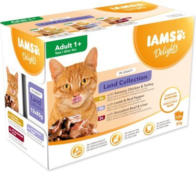 Kapsička IAMS Delights Adult suchozemské maso v omáčce multipack 1020g (12x85gr)