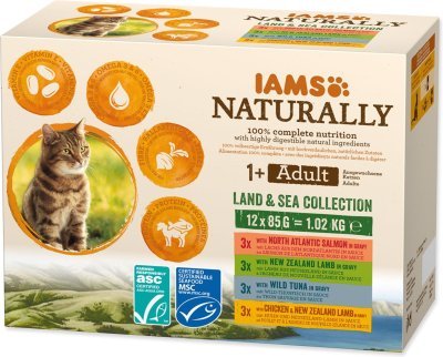 Kapsička IAMS Naturally Adult mořské a suchozemské maso v omáčce multipack 1020g (12x85g)