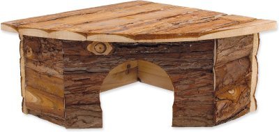 Domek Small Animals Rohový dřevěný s kůrou 30x30x16cm