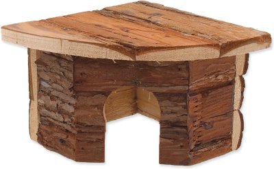 Domek Small Animals Rohový dřevěný s kůrou 16x16x11cm