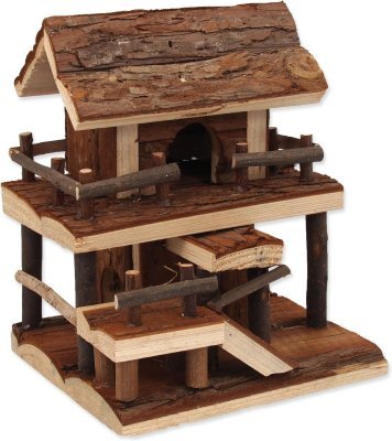 Domek Small Animals dřevěný jednopatrový s kůrou 17x15x20cm
