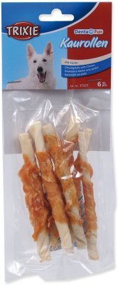 Pochoutka Trixie DentaFun buvolí kůže obalená kuřecím, rolky 12cm 70g