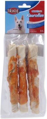 Pochoutka Trixie DentaFun buvolí kůže obalená kuřecím, rolky 17cm 3ks