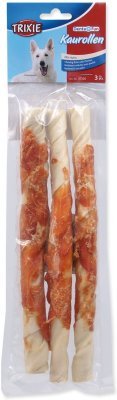 Pochoutka Trixie DentaFun buvolí kůže obalená kuřecím, rolky 28cm 3ks