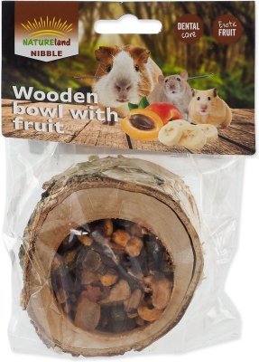 Pochoutka Miska Nature Land Nibble plněná ovocem dřevěná 120g