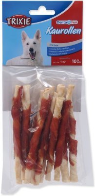 Pochoutka Trixie DentaFun buvolí kůže obalená kachním, rolky 10ks 80g