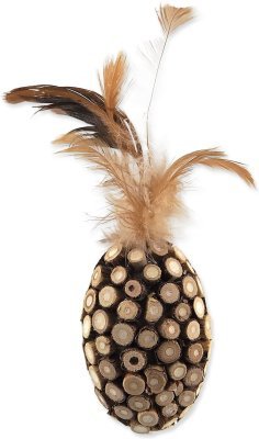 Hračka Magic Cat Natural Fun ovál s přírodními pírky a oblepené dřevem 14cm