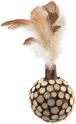 Hračka Magic Cat Natural Fun koule s přírodními pírky a oblepené dřevem 13cm