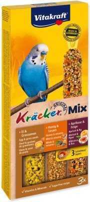 Tyčinky Vitakraft Kracker Trio Mix andulka, s vejci, medem a meruňkami 3ks