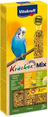 Tyčinky Vitakraft Kracker Trio Mix andulka, s banány, bylinkami a kiwi 3ks
