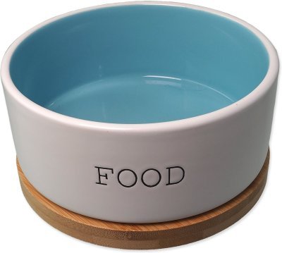 Miska Dog Fantasy keramická FOOD bílá/modrá s podtáckem 16x6,5cm, 850ml