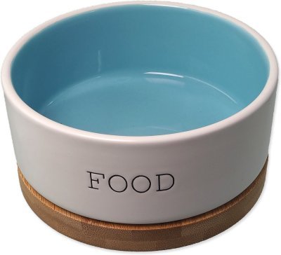 Miska Dog Fantasy keramická FOOD bílá/modrá s podtáckem 13x5,5cm, 400ml