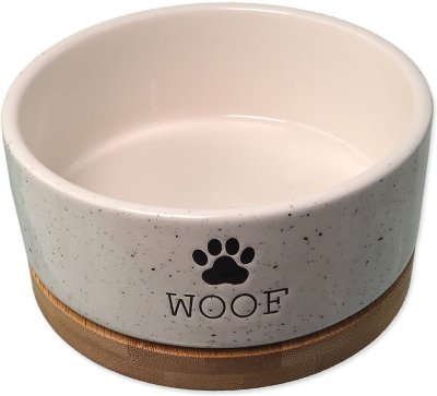 Miska Dog Fantasy keramická bílá WOOF s podtáckem 13x5,5cm, 400ml