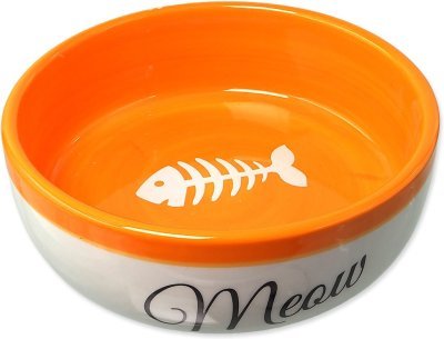 Miska Magic Cat keramická bílá/oranžová Meow 13,4x4cm, 170ml