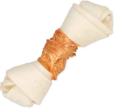 Pochoutka Trixie DentaFun buvolí kůže obalená kuřecím, kost 11cm 70g 2ks
