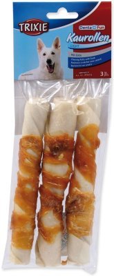 Pochoutka Trixie DentaFun buvolí kůže obalená kachním, rolky 3ks 140g