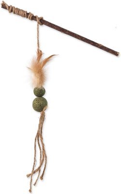 Hračka Magic Cat Natural Fun šidítko s přírodními pírky a provázky mix 25cm