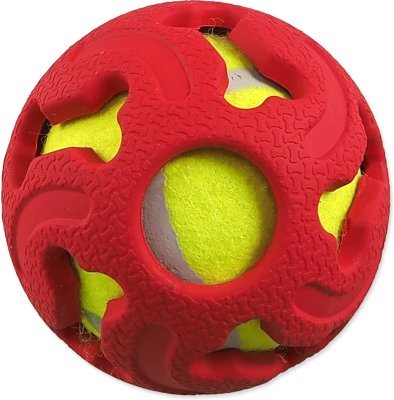Míček Dog Fantasy gumový s tenisákem červený 7,5cm