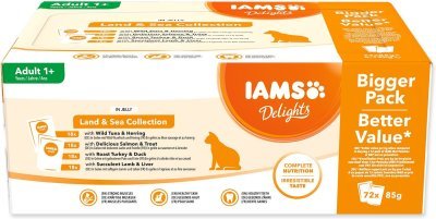 Kapsička IAMS Delights Adult mořské a suchozemské maso v želé multipack 6120g (72x85g)