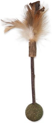 Hračka Magic Cat Natural Fun dřívko s přírodními pírky a koulemi 18cm
