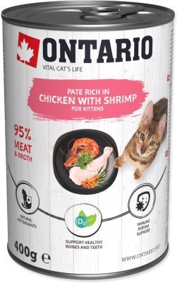 Konzerva Ontario Kitten kuře s krevetami, paté 400g