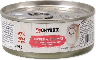 Konzerva Ontario Kitten kuřecí kousky s krevetami 95g