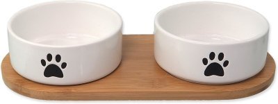 Set Dog Fantasy misky keramické s podtáckem bílé tlapka 2x 13x5,5cm, 400ml