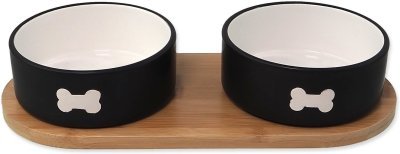 Set Dog Fantasy misky keramické s podtáckem černé kost 2x 13x5,5cm, 400ml