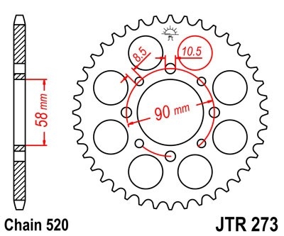 Řetězová rozeta JT JTR 273-44 44 zubů, 520