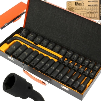 Hlavice nástrčné rázové šestihranné 1/2", 8-32mm, sada 35ks BJC