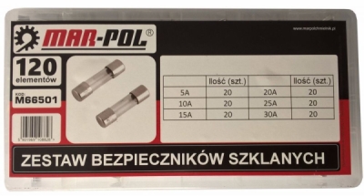 Trubičková, skleněná pojistka, sada 120ks, 5x30mm MAR-POL M66501