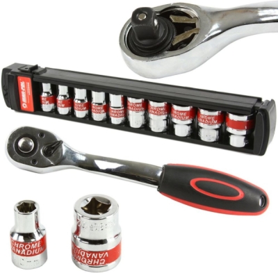 Nástrčné hlavice 8-24mm, 1/2", 10ks s ráčnou MAR-POL