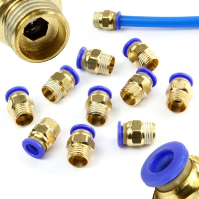 Spojka pneumatická, přímá nástrčná PC s vnějším závitem1/4" pro PA, PU, PE hadice 8mm, sada 10ks MAR-POL