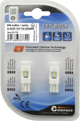 Compass žárovka 6LED 3030 12V T10 CERAMIC s rezistorem CAN-BUS ready bílá 2ks