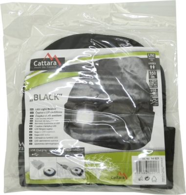 Čepice BLACK s LED svítilnou USB nabíjení Cattara