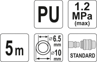 Hadice vzduchová spirální PU 6,5x10mm, 5m Yato YT-24204