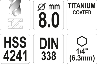 Vrták na kov TITAN 1/4" 8mm Yato YT-44768