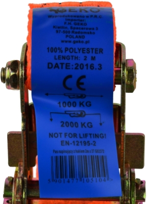 Pás upínací ráčnový s háky 2m x 35mm, 2t GEKO G02372