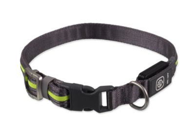 Obojek Dog Fantasy USB LED nylonový svítící M-L zelený 2,5x45-65cm