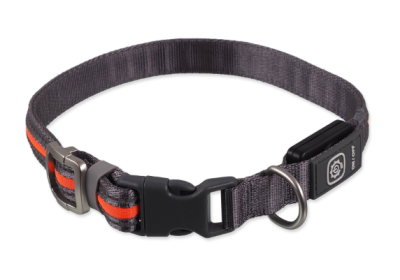 Obojek Dog Fantasy USB LED nylonový svítící M-L oranžový 2,5x45-65cm