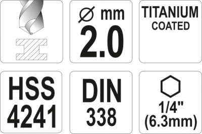 Vrták na kov TITAN 1/4" 2mm Yato YT-44751