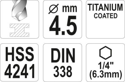 Vrták na kov TITAN 1/4" 4,5mm Yato YT-44759
