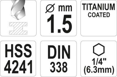 Vrták na kov TITAN 1/4" 1,5mm Yato YT-44750
